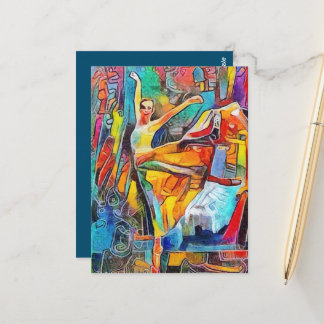 Ballerina Dancing in Colorful Ligcape Vykort