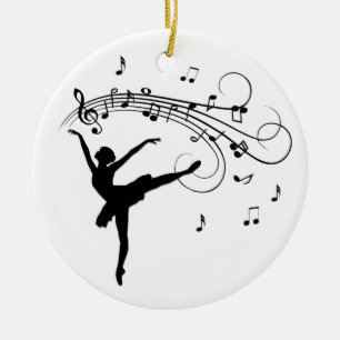 Ballerina Dancing med Musik noter Julgransprydnad Keramik