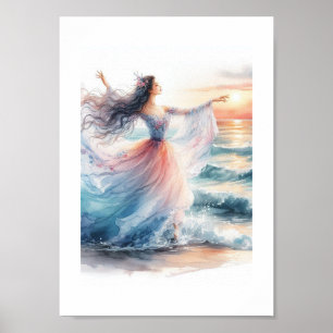 Ballerina Dancing på oceanen Poster