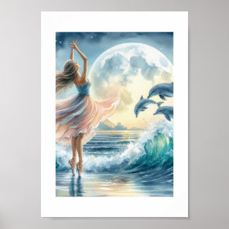 Ballerina Dancing på oceanen Poster