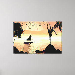 Ballerina Dancing Sunset Abstrakt silhouette Art Canvastryck