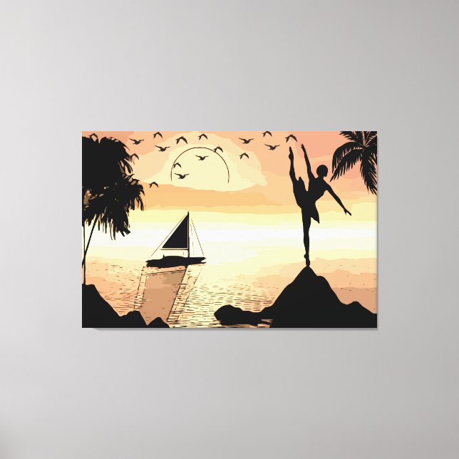 Ballerina Dancing Sunset Abstrakt silhouette Art Canvastryck (Framsida)