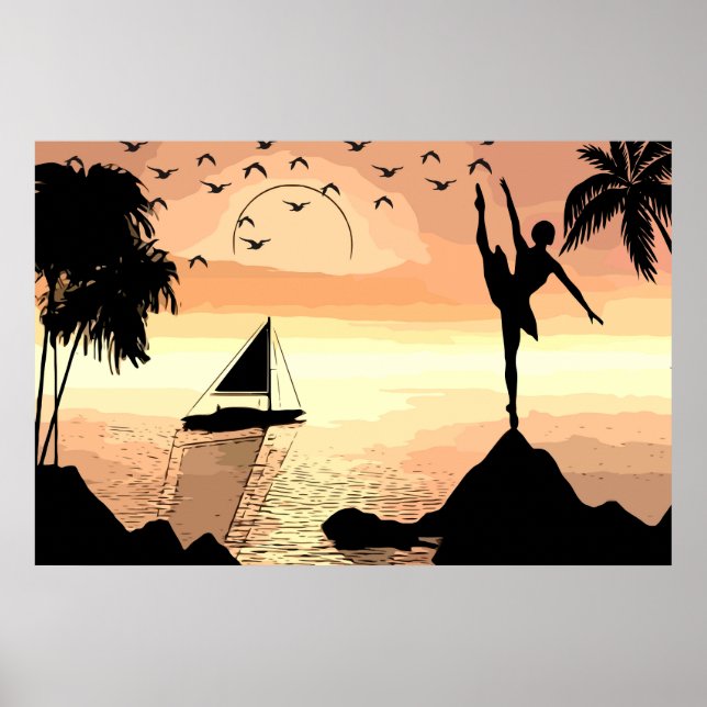 Ballerina Dancing Sunset Abstrakt silhouette Art Poster (Framsidan)