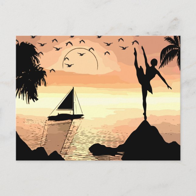 Ballerina Dancing Sunset Abstrakt silhouette Art Vykort (Framsida)