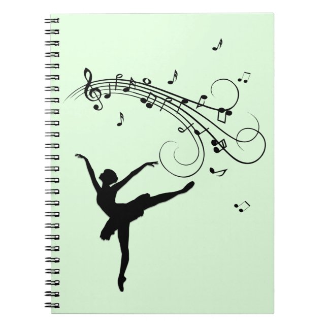 Ballerina Dancing with Music Grönt Anteckningsbok (Framsidan)