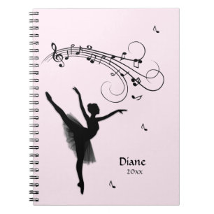 Ballerina Dancing with Music Rosa Anteckningsbok
