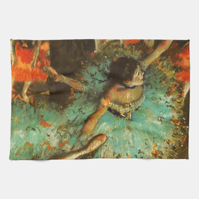 Ballerina Dans Grön Dansare Edgar Degas Målning Kökshandduk (Horisontell)