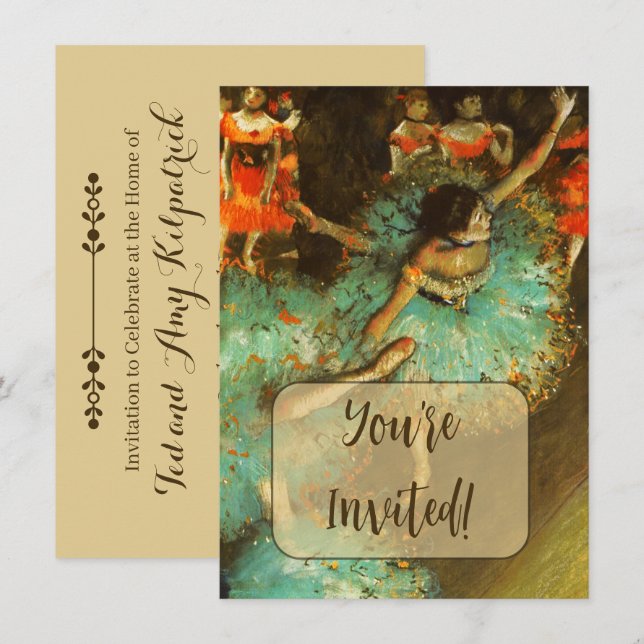 Ballerina Dans Grön Dansare Edger Degas Målning Inbjudningar (Fram/baksida)