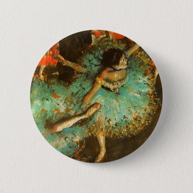 Ballerina Dans Grön Dansare Edger Degas Målning Knapp (Framsida)