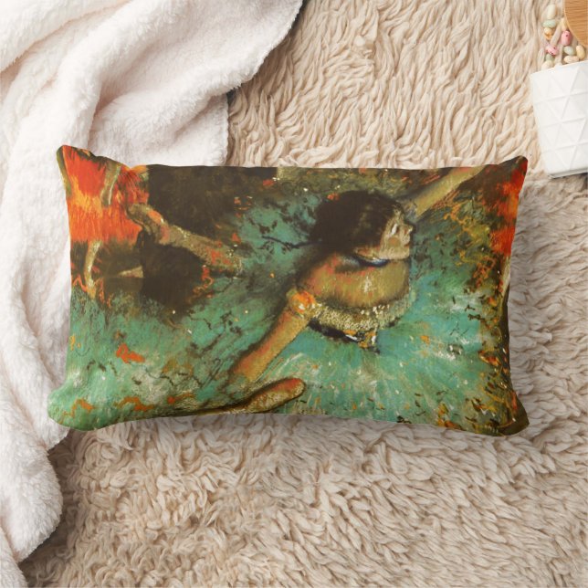 Ballerina Dans Grön Dansare Edger Degas Målning Lumbarkudde (Filt)
