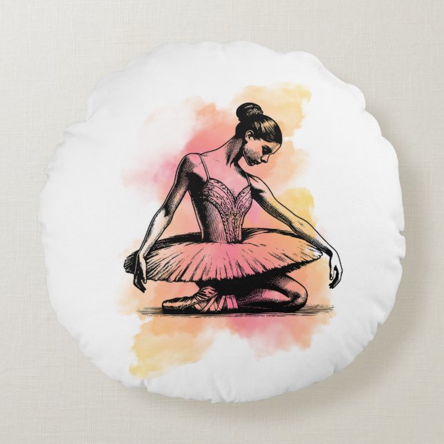Ballerina dansar i färg  rund kudde (Framsidan)
