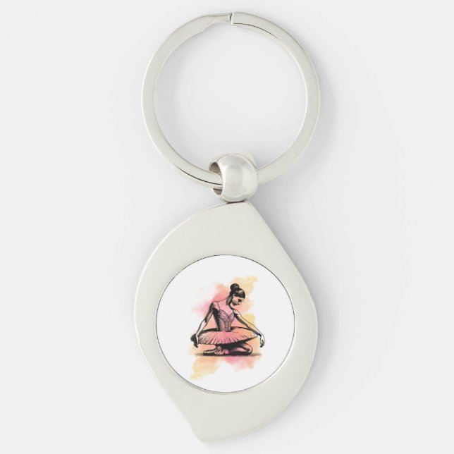 Ballerina dansar i färg  swirl silverfärgad nyckelring (Framsidan)