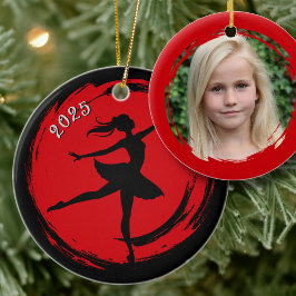Ballerina Daterad Svart och Röd Foto Ornament