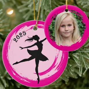 Ballerina Datum Rosa Penseldrag Foto Ornament