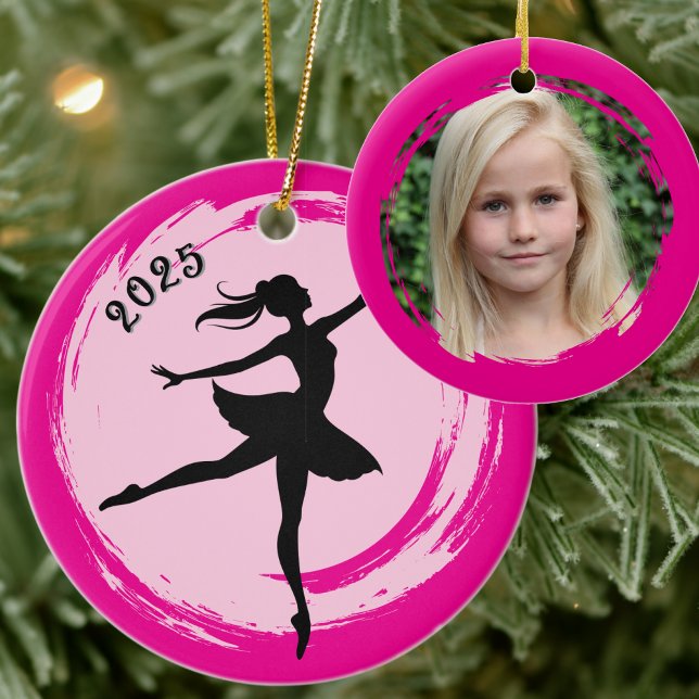 Ballerina Datum Rosa Penseldrag Foto Ornament (Skapare uppladdad)