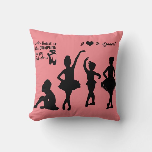 Ballerina dekorativ kudde på rosa och svart. (Framsida)