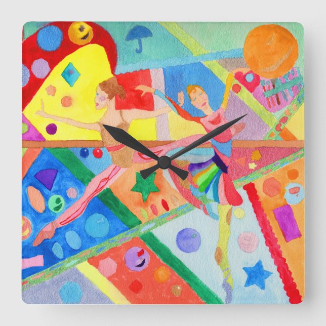 Ballerina Designer Wall Clock - Art Gift - design Fyrkantig Klocka (Framsida)