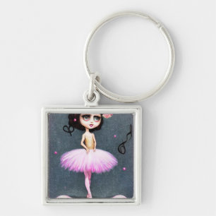 Ballerina Doll Fyrkantig Silverfärgad Nyckelring
