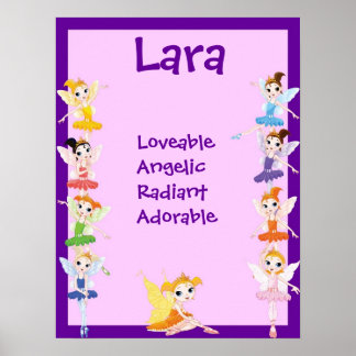 Ballerina Fairy Girls Namn Art Poster Skriv ut