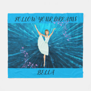 Ballerina filt, "Följ dina drömmar" och namn. Fleecefilt