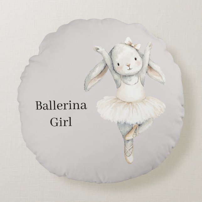 Ballerina Flicka Kanin i Tutu Rund Kudde (Framsidan)