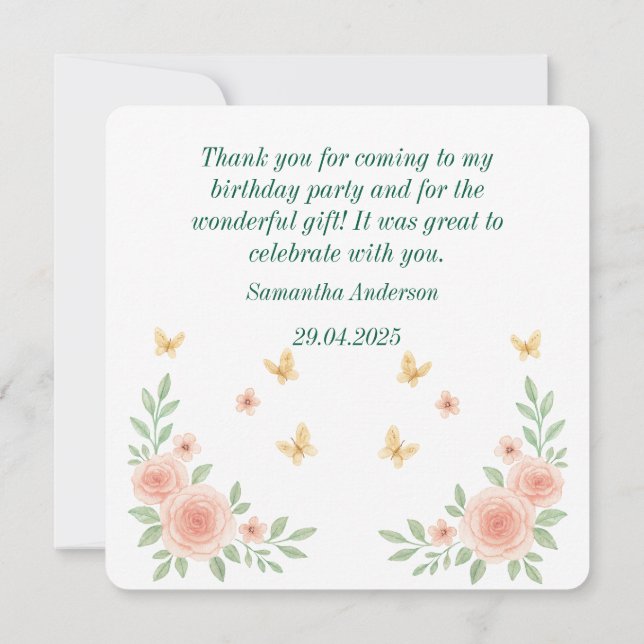 Ballerina Födelsedag Tack Kort - Rosa Balett (Baksida)