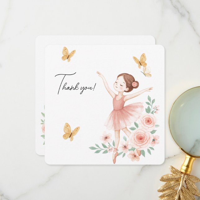 Ballerina Födelsedag Tack-kort - Rosa Balett Tack Kort (Fram/Back In Situ)