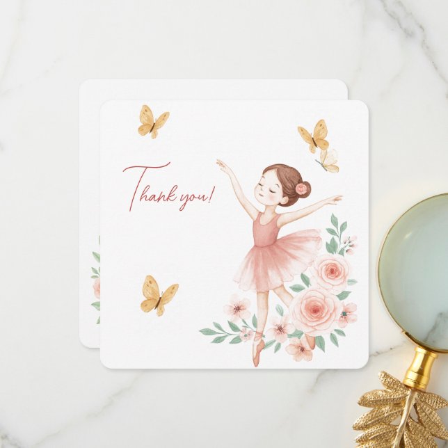 Ballerina Födelsedags Tacksamhetskort - Rosa Balet Tack Kort (Fram/Back In Situ)