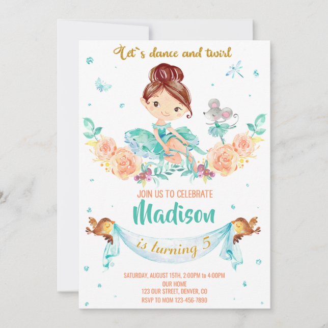 Ballerina födelsedagsinbjudan Ballerina inbjudan (Framsida)