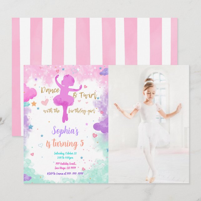 Ballerina fotobjudan  inbjudningar (Fram/baksida)