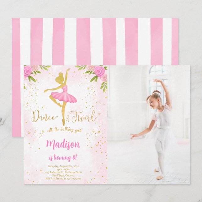 Ballerina Fotoinbjudan Inbjudningar (Fram/baksida)