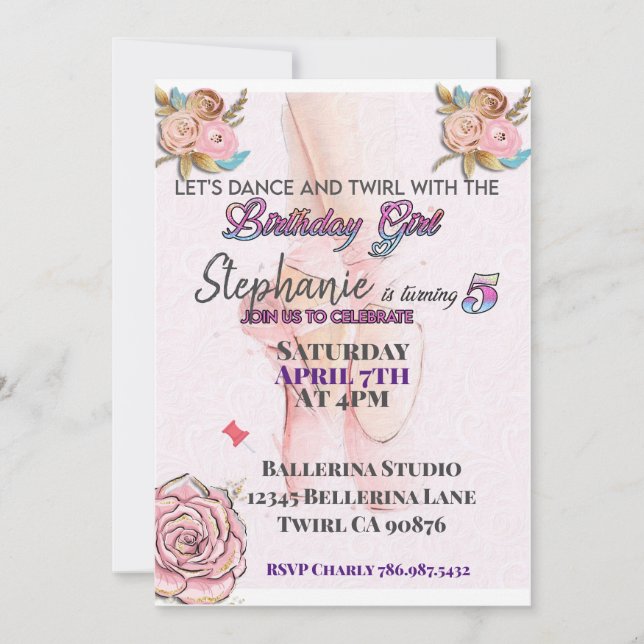 Ballerina fyller 5 födelsedagsinbjudan inbjudningar (Framsida)
