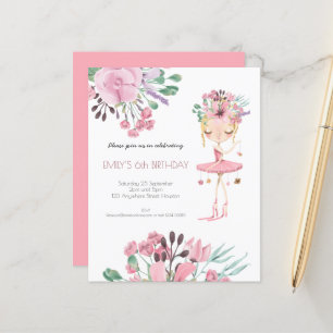 Ballerina Girl 6e Birthday bjudande