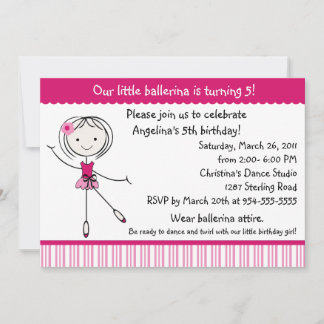 Ballerina Girl Birthday bjudande Inbjudningar