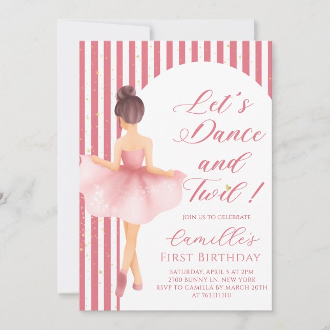 Ballerina Girl birthday Party Invitation Inbjudningar (Framsida)