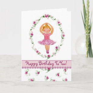 Ballerina Girl Grattis på födelsedagen Card Rosa r Kort