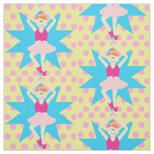 Ballerina Girl på Rosa Polka Dot Fabric Tyg