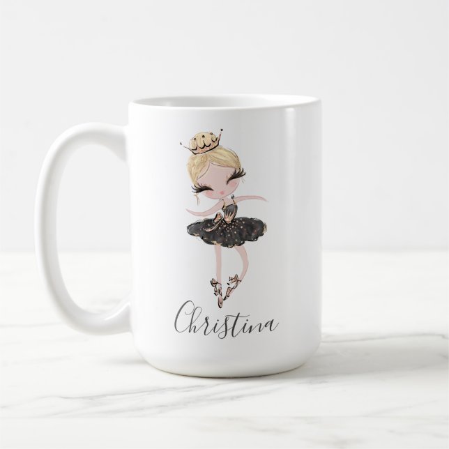 Ballerina Girl Personlig Namn Ballet Gift Idea Kaffemugg (Vänster)
