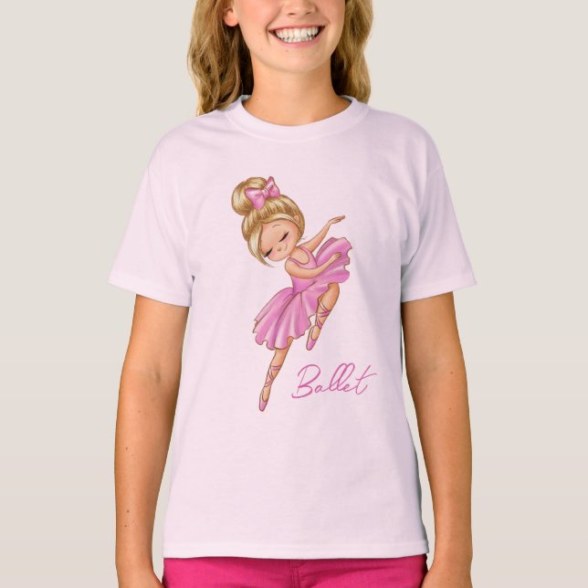 Ballerina Girl Rosa, Lila Söt Ballet Dance T Shirt (Framsida)
