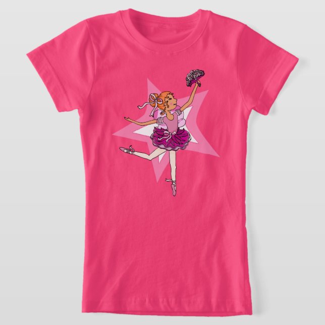 Ballerina Girl star rosa med röd hårskjorta T-shirt (Laydown)