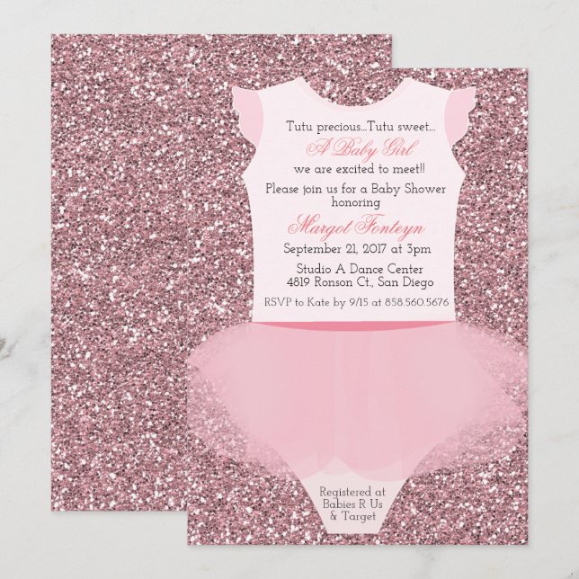 Ballerina Glitter Baby Shower-inbjudan till Tutu B Inbjudningar (Fram/baksida)