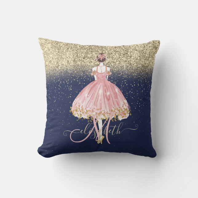 Ballerina Glitter Ombre Monogram Navy Blue Kudde (Framsida)