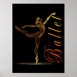 Ballerina Golden Line Art i graciös balettställnin Poster