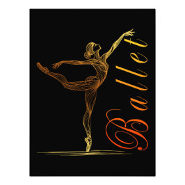 Ballerina Golden Line Art in Gracval Ballet Pose Fototryck