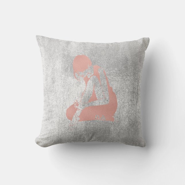 Ballerina Grått Grungy Metallic Silver Grått Rosa Kudde (Framsida)