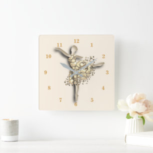 Ballerina Guld Clock Golden Ballet Dancer Girl Fyrkantig Klocka