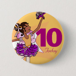 Ballerina gult mörk Hårflicka födelsedagsknapp Knapp