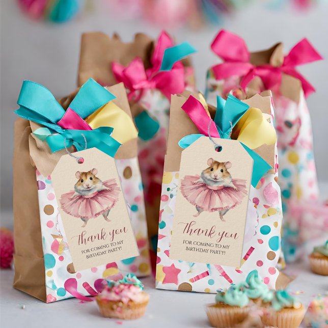 Ballerina Hamster-flickor Födelsedags Tacksamhet Presentetikett (Skapare uppladdad)