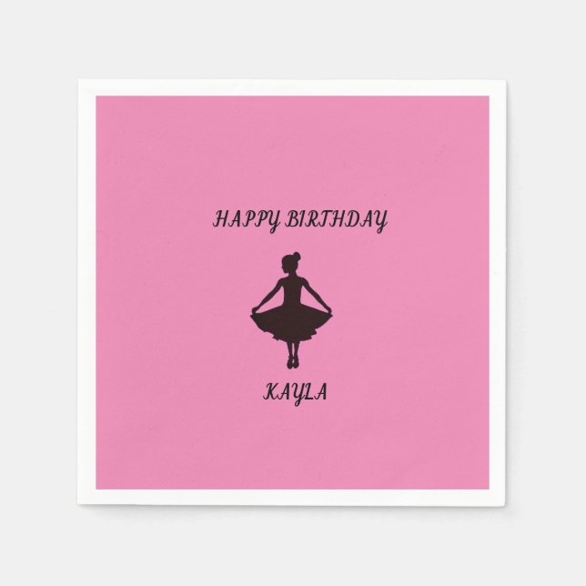 Ballerina happy birthday napkins with name. pappersservett (Framsidan)