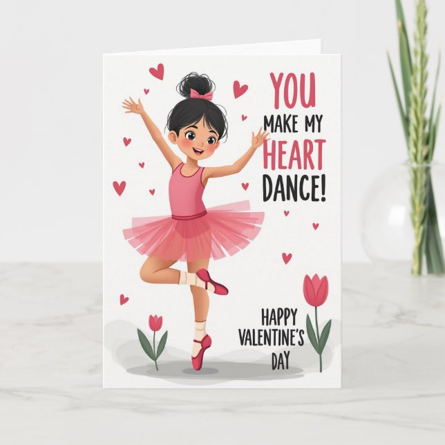 Ballerina Heart Dance Valentines Card Kort (Framsida)